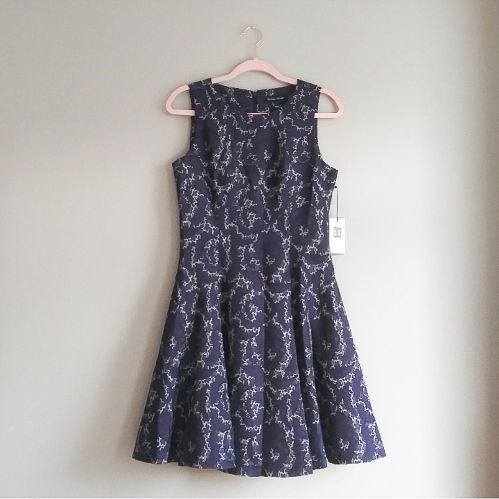 Ivanka Trump Navy Jacquard Fit and Flare Dress